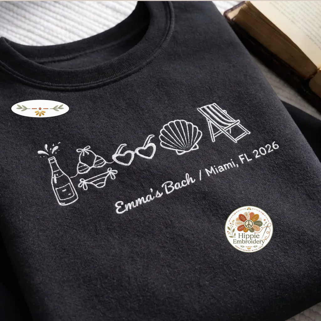 Embroidered Beach Bachelorette Sweatshirt, Custom Bach Party Tee