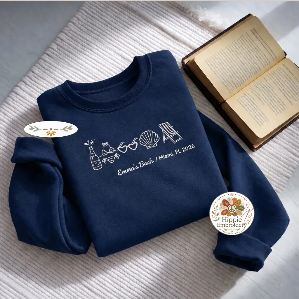Embroidered Beach Bachelorette Sweatshirt, Custom Bach Party Tee