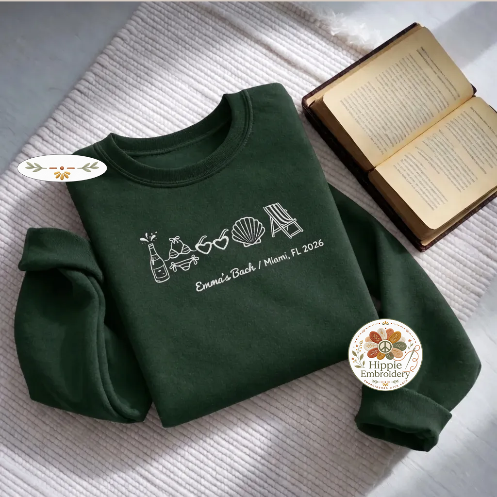 Embroidered Beach Bachelorette Sweatshirt, Custom Bach Party Tee