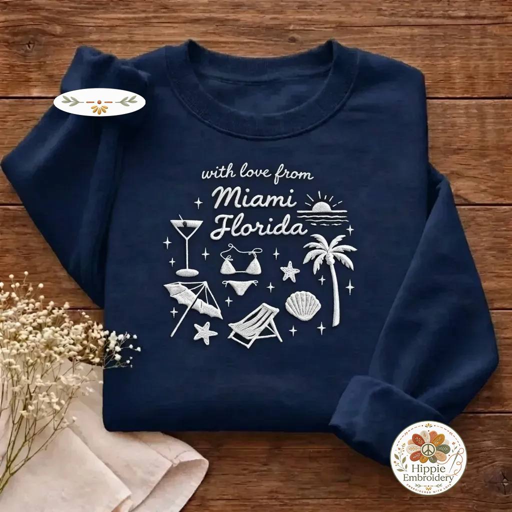 Embroidered Beach Theme Bachelorette Sweatshirt, Miami FL Shirt