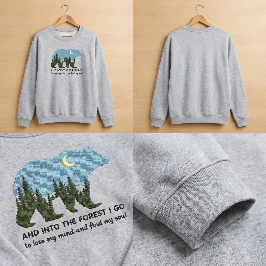 Embroidered Bear Mountain Sweatshirt, Into The Forest John Muir Shirt