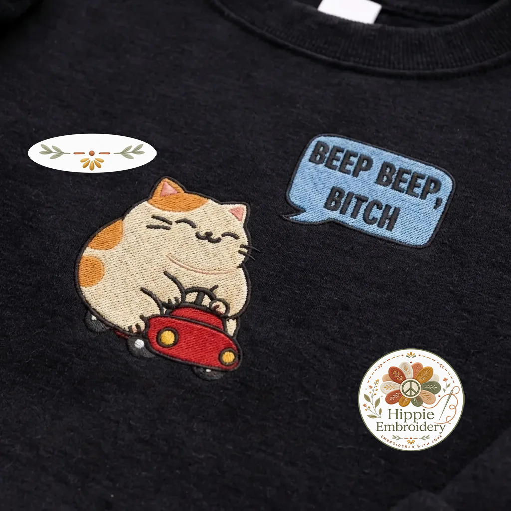 Embroidered Beep Beep Cat Sweatshirt, Funny Sarcastic Driving Shirt