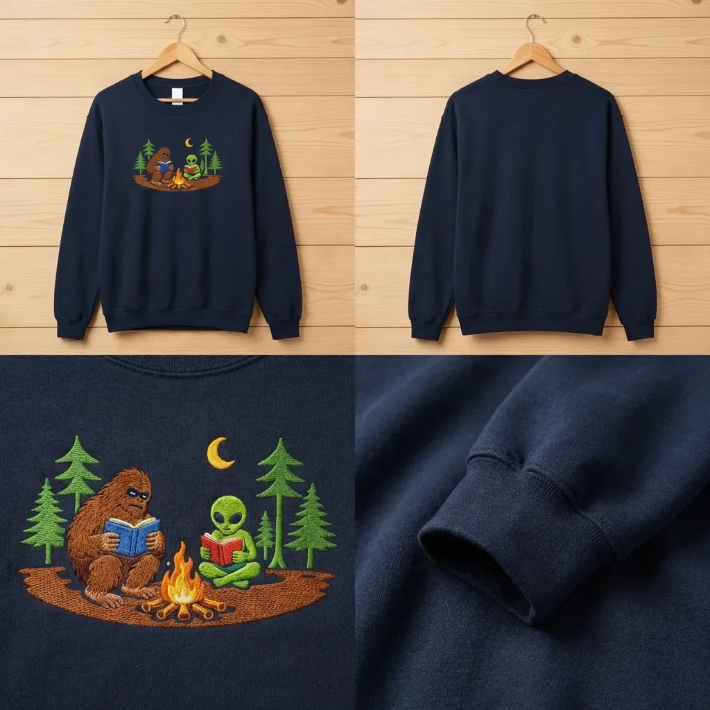 Embroidered Bigfoot Alien Book Club Sweatshirt, Paranormal Shirt