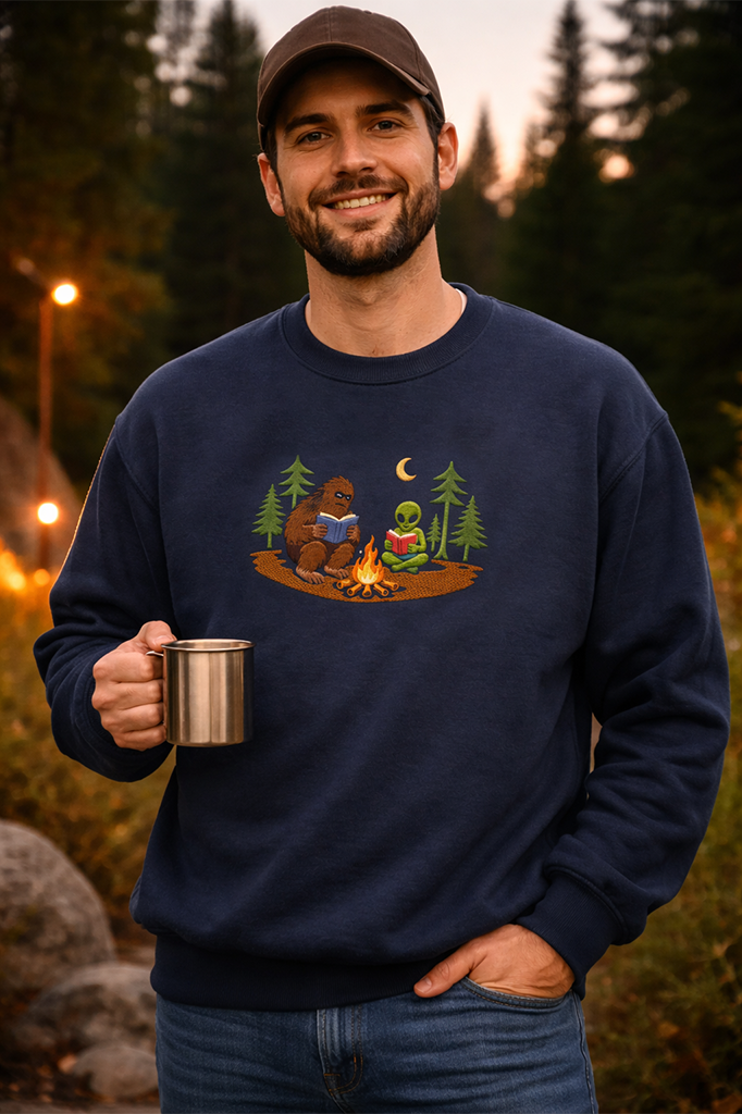 Embroidered Bigfoot Alien Book Club Sweatshirt, Paranormal Shirt