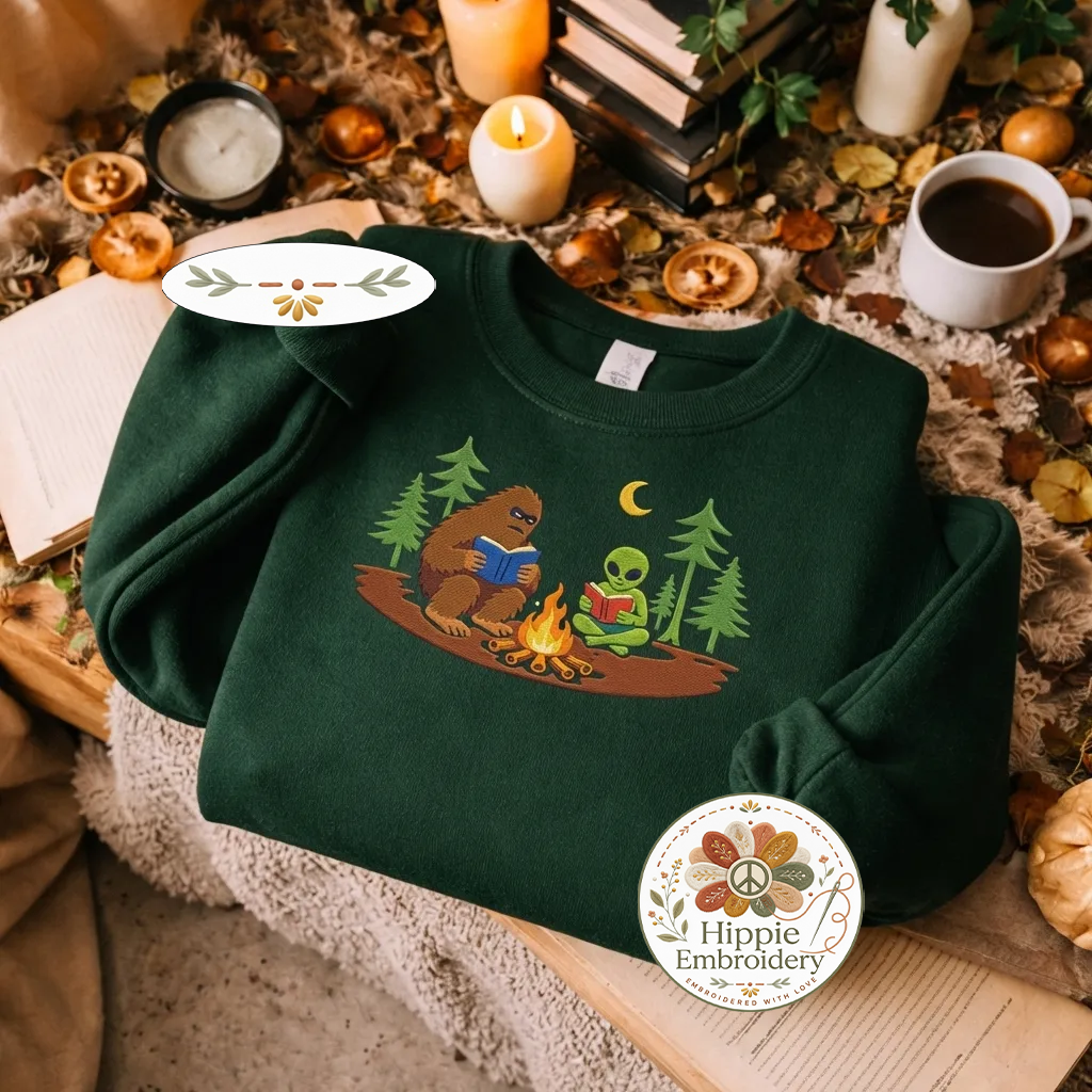 Embroidered Bigfoot Alien Book Club Sweatshirt, Paranormal Shirt