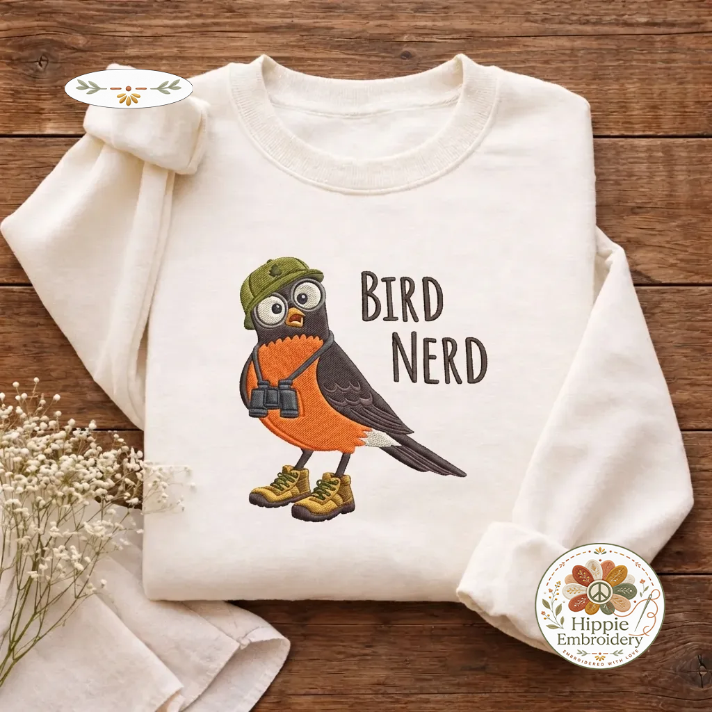 Embroidered Bird Nerd Sweatshirt, Geeky Bird Watcher Gift Shirt