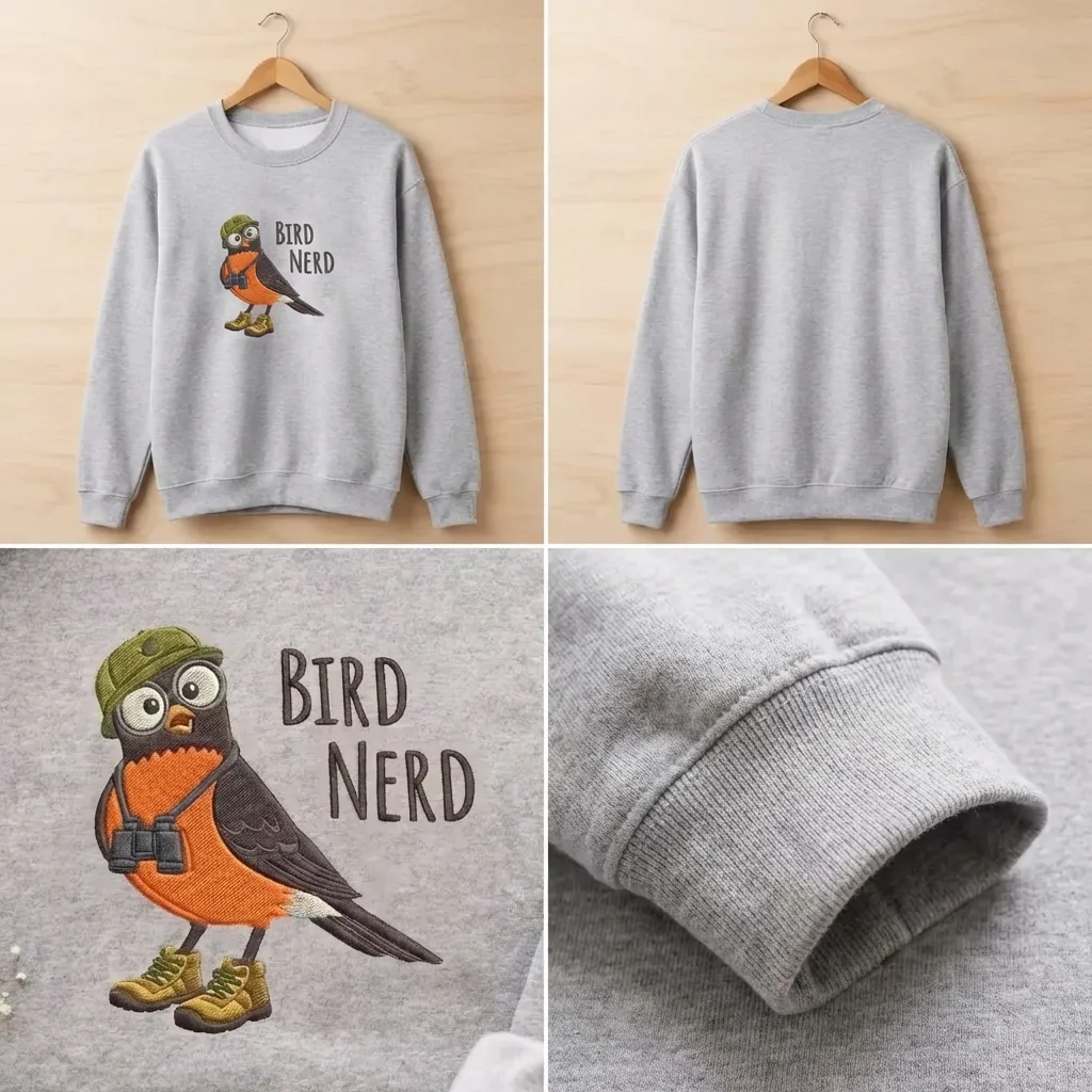 Embroidered Bird Nerd Sweatshirt, Geeky Bird Watcher Gift Shirt