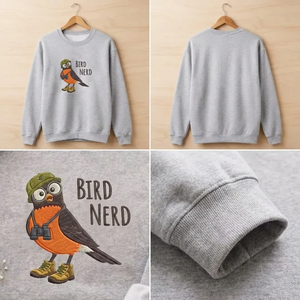 Embroidered Bird Nerd Sweatshirt, Geeky Bird Watcher Gift Shirt