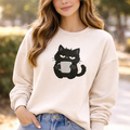 Embroidered Black Cat Coffee Sweatshirt, Funny Sarcastic Shirt