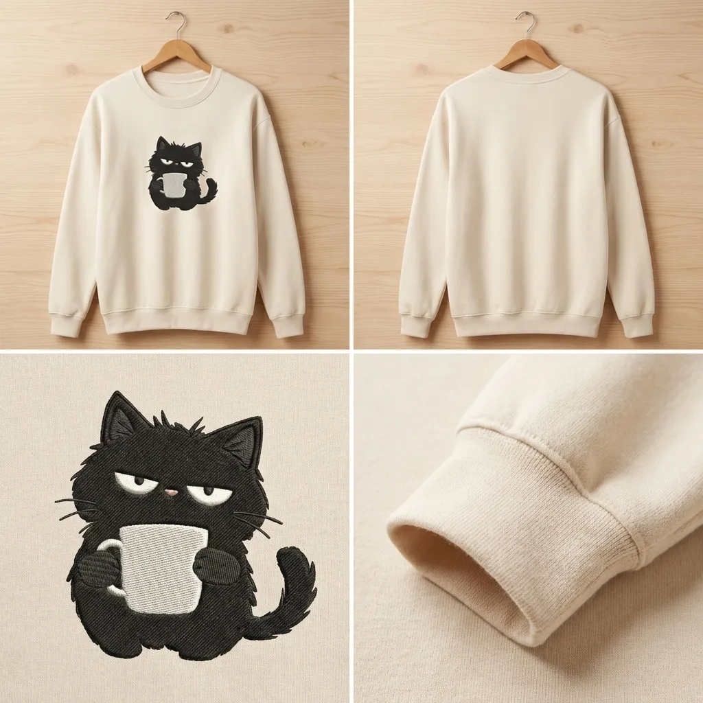 Embroidered Black Cat Coffee Sweatshirt, Funny Sarcastic Shirt