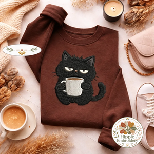 Embroidered Black Cat Coffee Sweatshirt, Funny Sarcastic Shirt