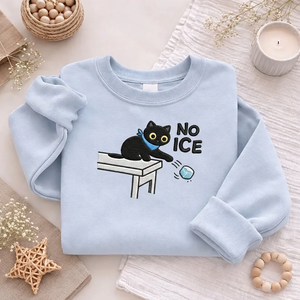 Embroidered Black Cat Pushing Ice Sweatshirt, Anti ICE Top