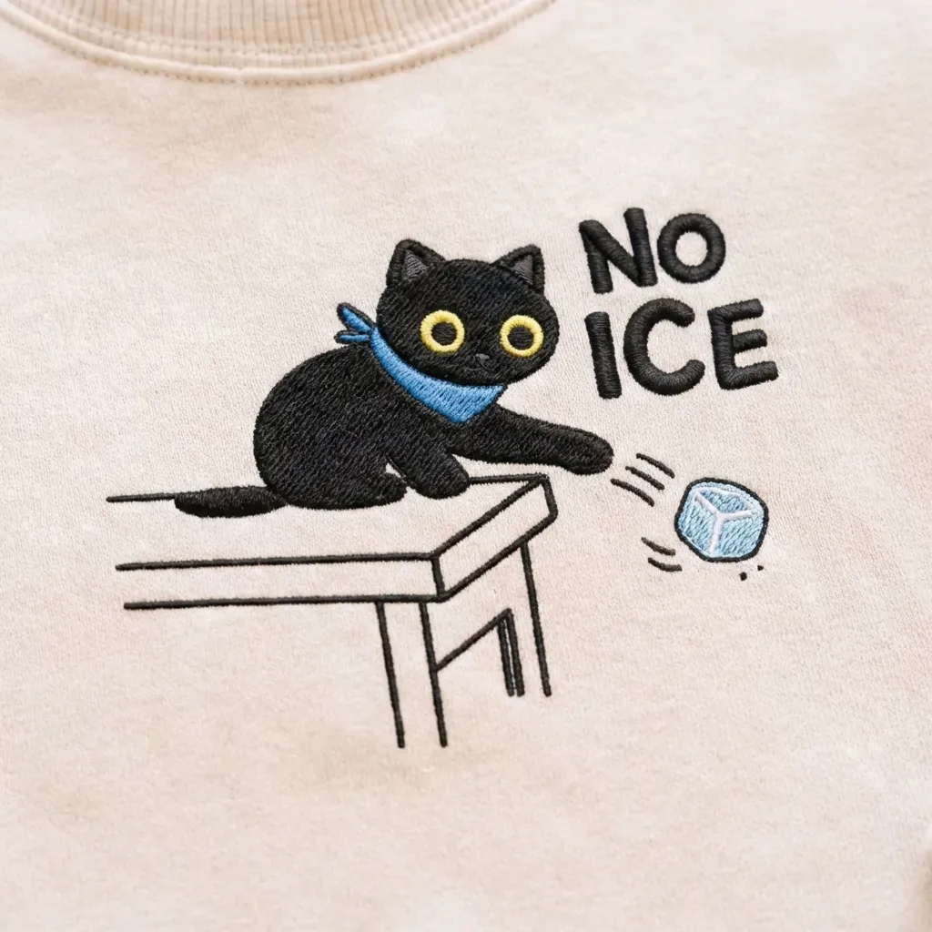 Embroidered Black Cat Pushing Ice Sweatshirt, Anti ICE Top