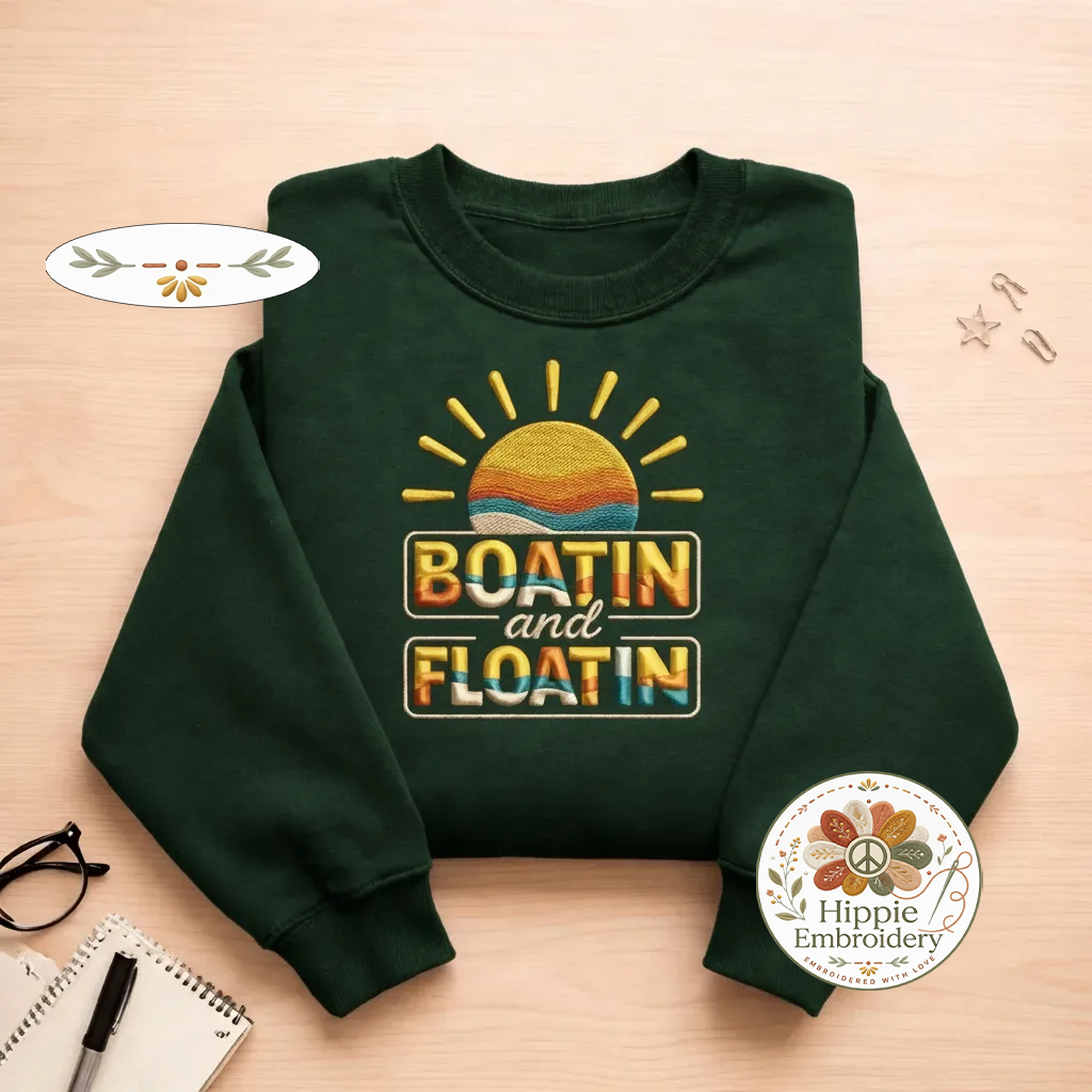 Embroidered Boatin and Floatin Sweatshirt, Summer Lake Crewneck