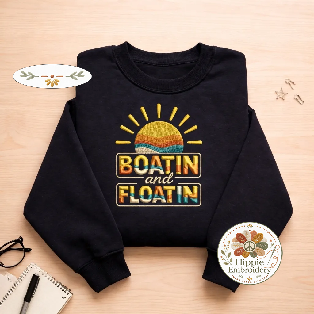 Embroidered Boatin and Floatin Sweatshirt, Summer Lake Crewneck