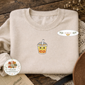 Embroidered Boba Tea Faux Pocket Sweatshirt, Kawaii Milk Tea Shirt