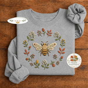 Embroidered Boho Floral Bee Sweatshirt, Botanical Wildflower Crew