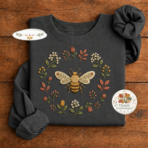 Embroidered Boho Floral Bee Sweatshirt, Botanical Wildflower Crew