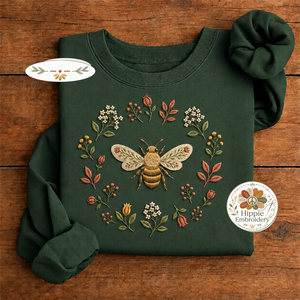 Embroidered Boho Floral Bee Sweatshirt, Botanical Wildflower Crew