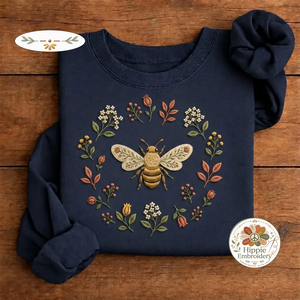 Embroidered Boho Floral Bee Sweatshirt, Botanical Wildflower Crew