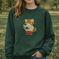 Embroidered Bookish Cat Sweatshirt, Scholarly Feline Book Shirt