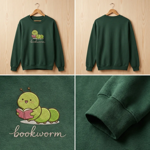 Embroidered Bookworm Sweatshirt, Cute Reading Book Top