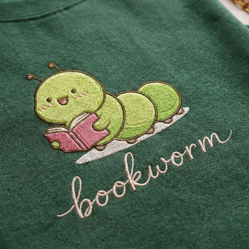 Embroidered Bookworm Sweatshirt, Cute Reading Book Top