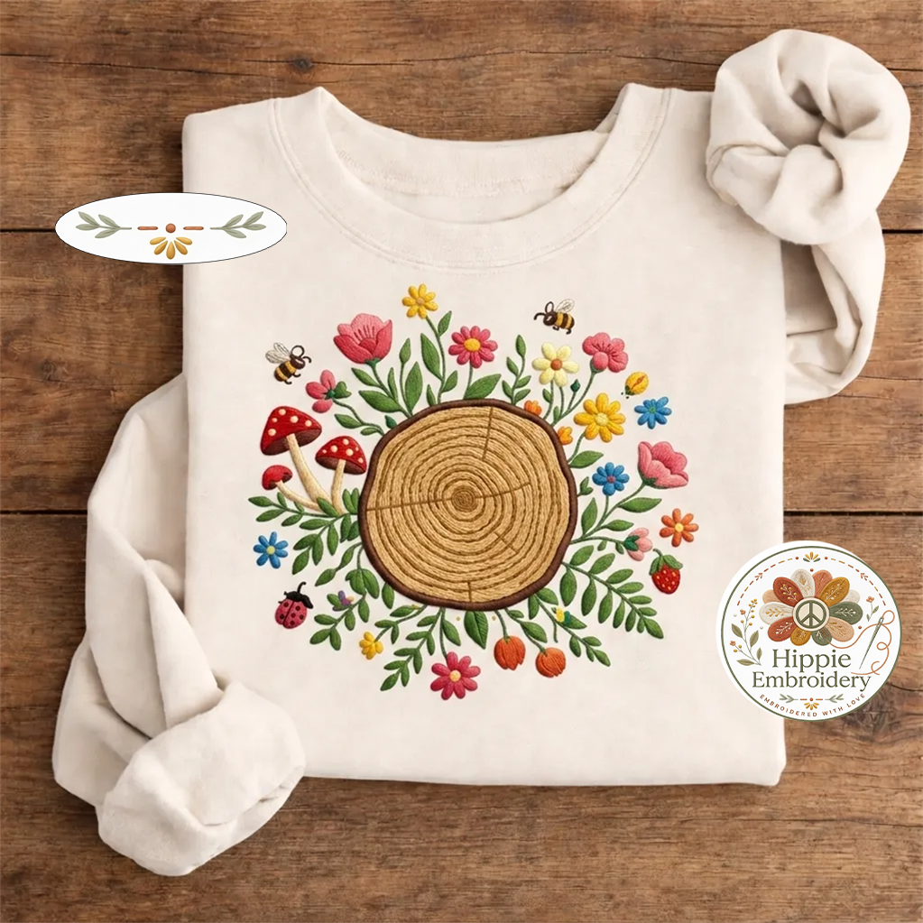 Embroidered Botanical Tree Sweatshirt, Cottagecore Nature Crew