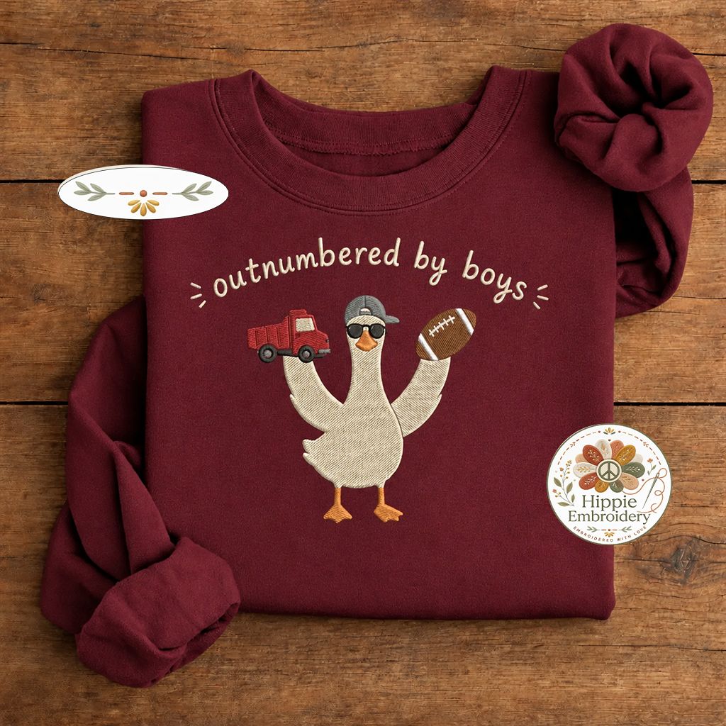 Embroidered Boy Mom Goose Sweatshirt, Outnumbered By Boys Crew