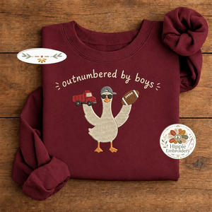 Embroidered Boy Mom Goose Sweatshirt, Outnumbered By Boys Crew