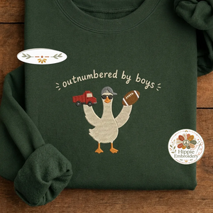 Embroidered Boy Mom Goose Sweatshirt, Outnumbered By Boys Crew