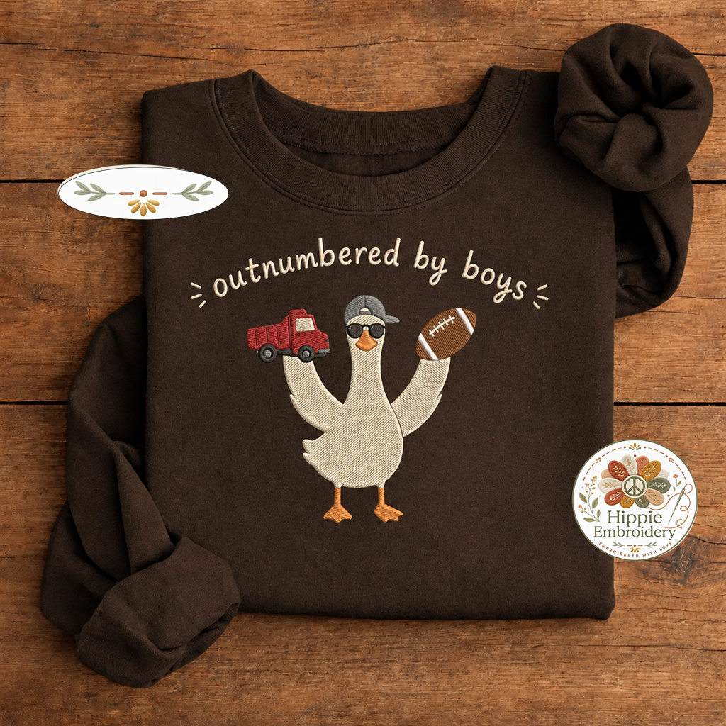 Embroidered Boy Mom Goose Sweatshirt, Outnumbered By Boys Crew
