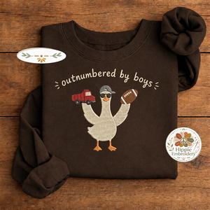 Embroidered Boy Mom Goose Sweatshirt, Outnumbered By Boys Crew