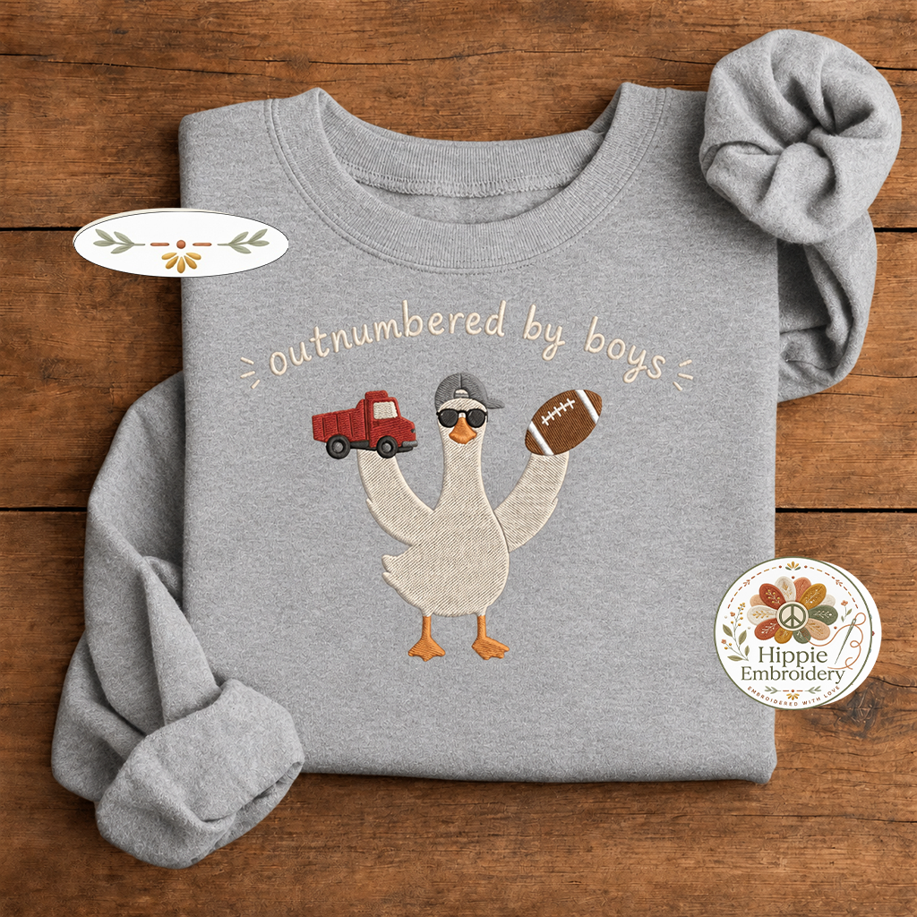 Embroidered Boy Mom Goose Sweatshirt, Outnumbered By Boys Crew