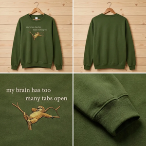 Embroidered Brain Too Many Tabs Sweatshirt, Sloth Tech Top