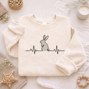 Embroidered Bunny Heartbeat Sweatshirt, Minimalist Cute Top