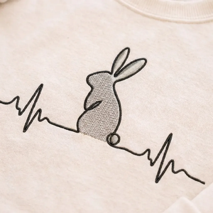 Embroidered Bunny Heartbeat Sweatshirt, Minimalist Cute Top
