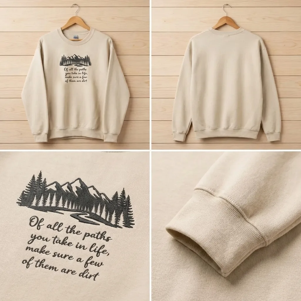 Embroidered Camping Paths Sweatshirt, Forest Hiking Nature Shirt