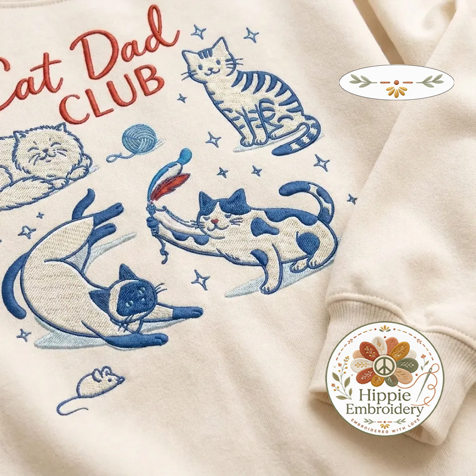 Embroidered Cat Dad Club Shirt, Playful Kittens Gift Crewneck