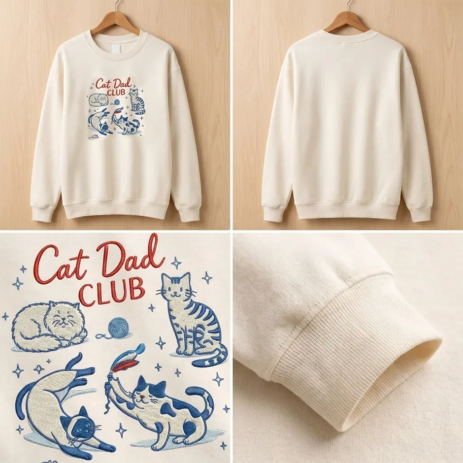 Embroidered Cat Dad Club Shirt, Playful Kittens Gift Crewneck