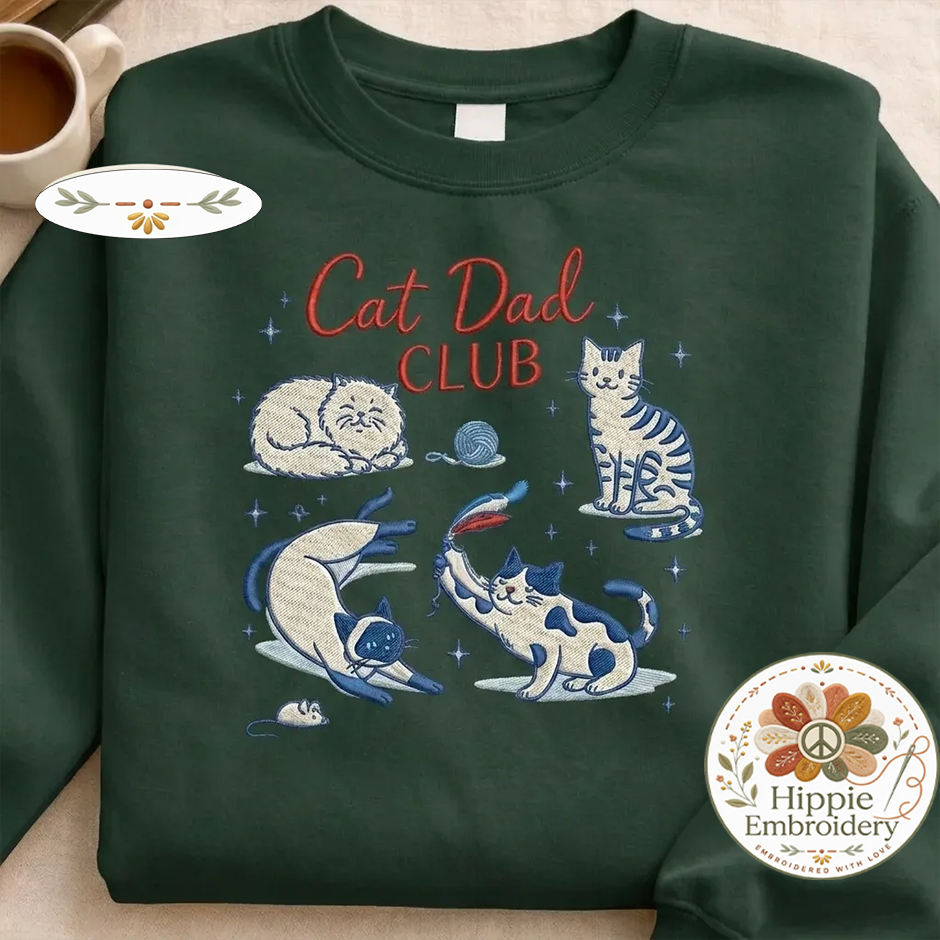 Embroidered Cat Dad Club Shirt, Playful Kittens Gift Crewneck