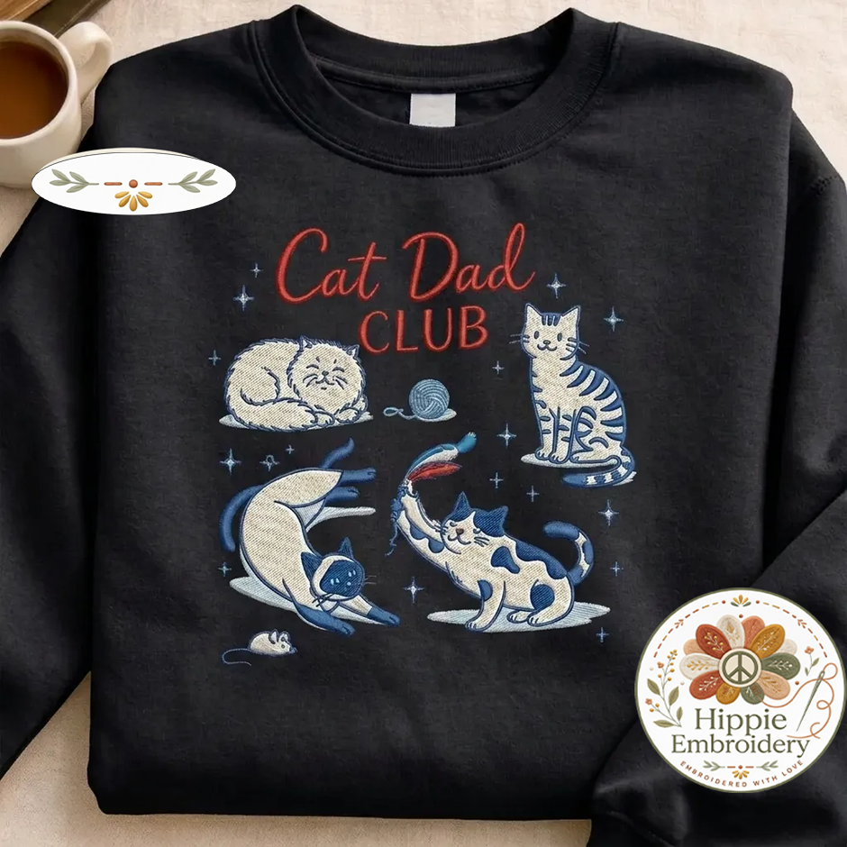 Embroidered Cat Dad Club Shirt, Playful Kittens Gift Crewneck