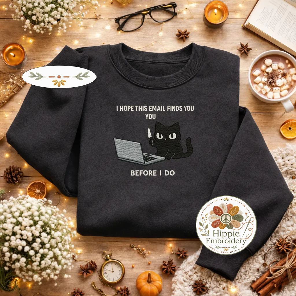 Embroidered Cat Email Sweatshirt, Funny Office Humor Pullover