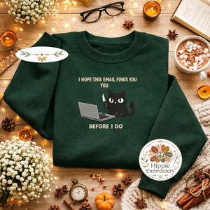 Embroidered Cat Email Sweatshirt, Funny Office Humor Pullover