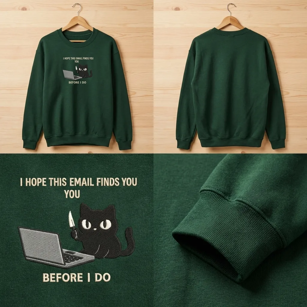 Embroidered Cat Email Sweatshirt, Funny Office Humor Pullover