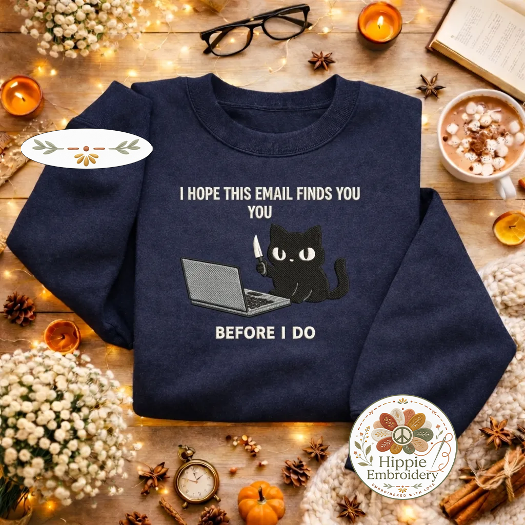 Embroidered Cat Email Sweatshirt, Funny Office Humor Pullover