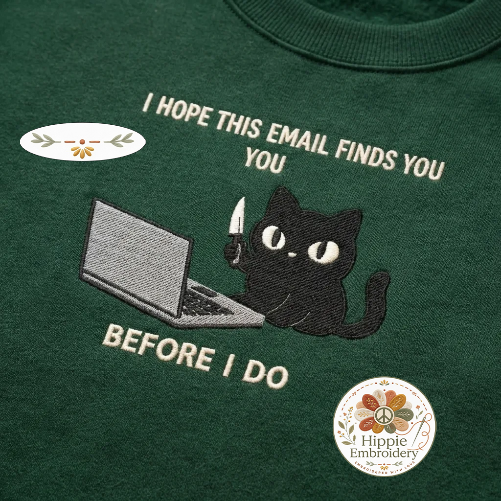 Embroidered Cat Email Sweatshirt, Funny Office Humor Pullover