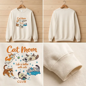 Embroidered Cat Mom Club Shirt, Playful Kittens Gift Crewneck