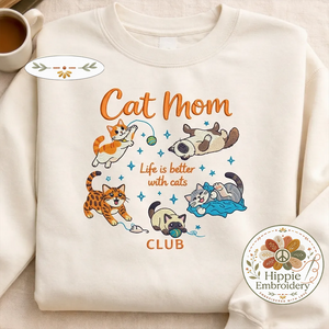 Embroidered Cat Mom Club Shirt, Playful Kittens Gift Crewneck