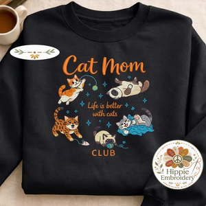 Embroidered Cat Mom Club Shirt, Playful Kittens Gift Crewneck